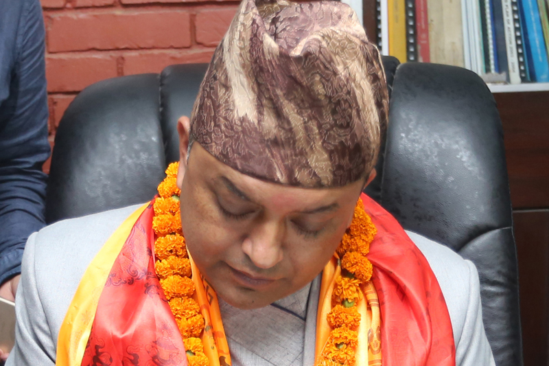Newly appointed Minister for Health Gagan Kumar Thapa assumes his office in Kathmandu, on Friday, August 26, 2016. Photo: RSS