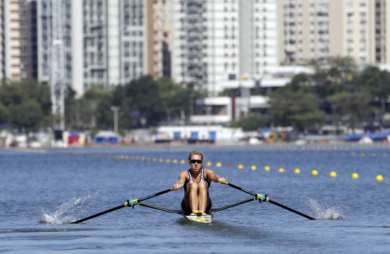 Genevra Stone, of United States, rows for silver in the women's rowing single sculls final during the 2016 Summer Olympics in Rio de Janeiro, Brazil, on Saturday, August 13, 2016. Photo: AP