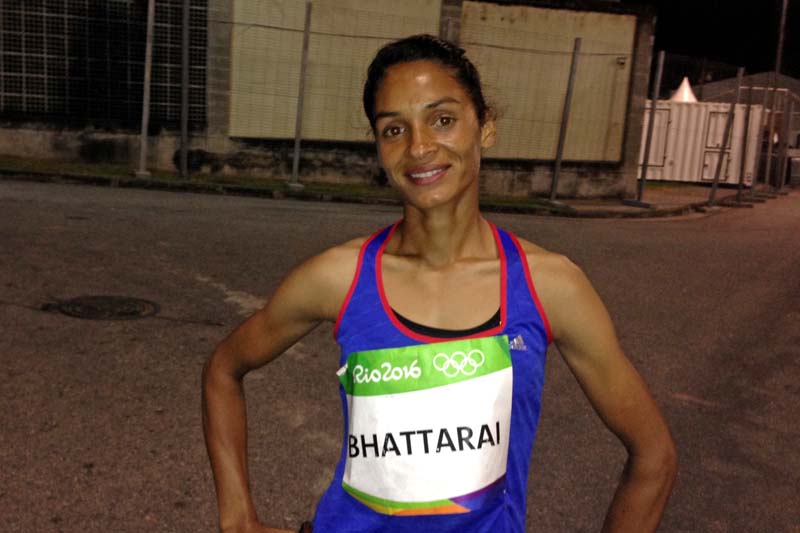 Saraswati Bhattarai of Nepal after finishing her heat during the Rio Olympics 2016 at the Olympic Stadium, in Rio de Janeiro, Brazil, on Friday, August 12, 2016. Photo: Mahesh Acharya/ THT