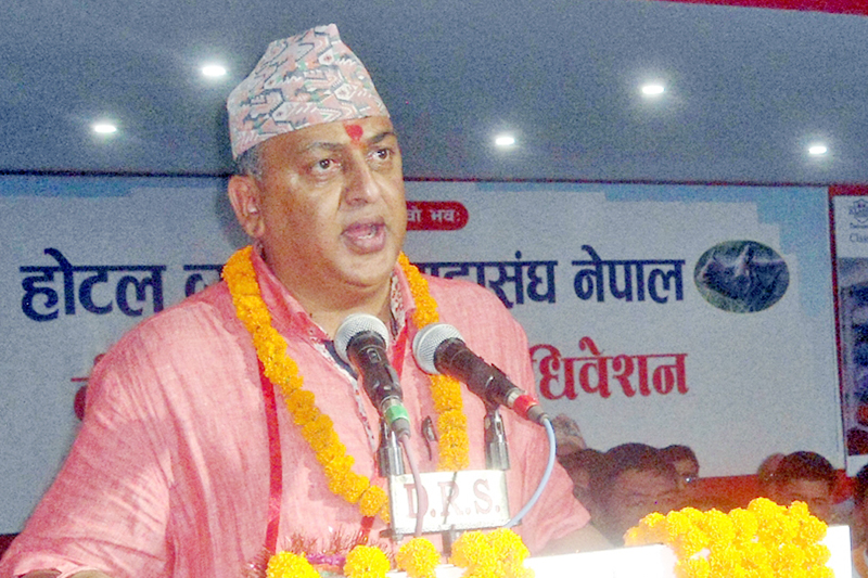 Minister for Forest Shankar Bhandari, addressing a programme in Chitwan, on Tuesday, August 30, 2016. Photo: RSS