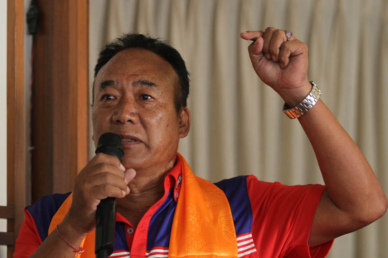 MMC member Tashi Ghale speaks during a press meet in Kathmandu on Monday. Photo: THT