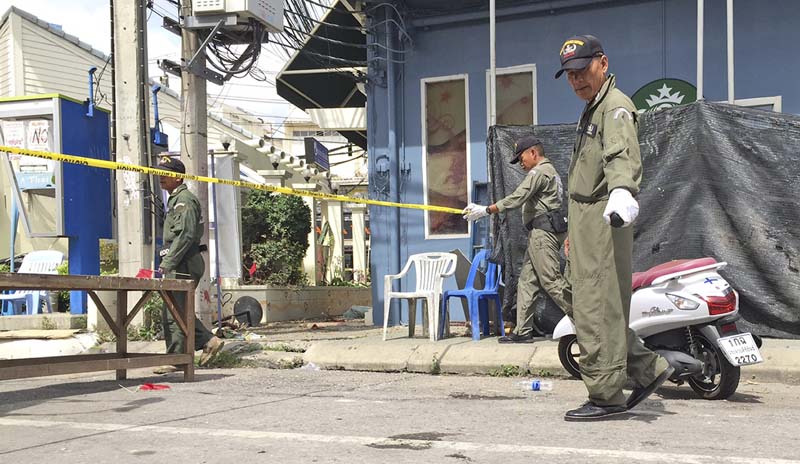 File- Investigators work at the scene of an explosion in the resort town of Hua Hin, 240 kilometers south of Bangkok, Thailand, on August 12, 2016. Photo: AP