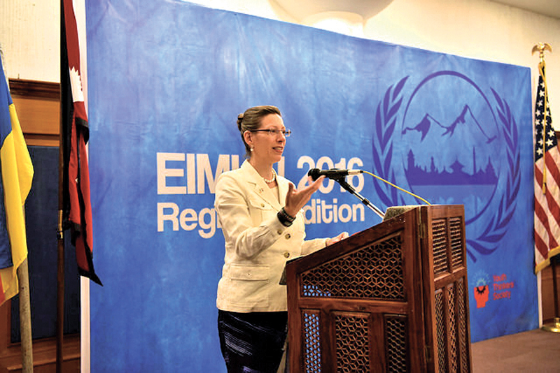 US Ambassador Alaina B Teplitz addressing an EIMUN conference, in Kathmandu, on Monday, August 16, 2016. Photo Courtesy: US Embassy