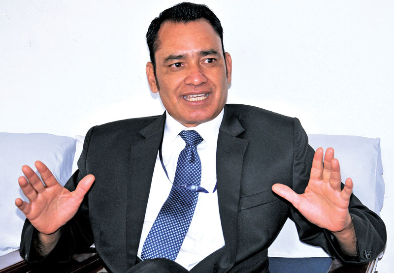 Interview  with chief of the Research Department at  NRB Nara Bahadur Thapa, at Baluwatar in Kathmandu, on Auguyst 14, 2016. PHOTO: Balkrishna Thapa Chhetri/THT