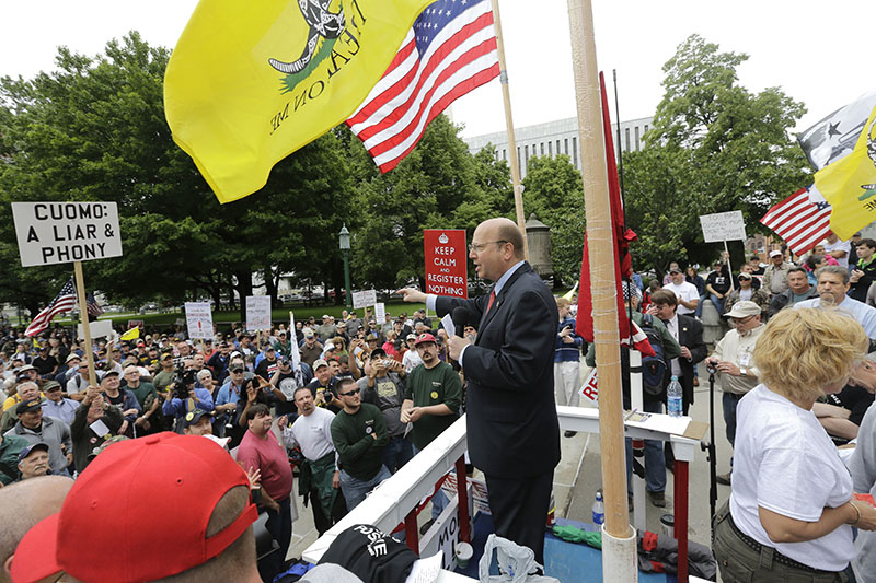 FILE - Assemblyman Bill Nojay, R-Pittsford, speaks during a gun-rights rally in Albany, New York Days after killing himself, a vocal advocate for gun rights and Republican presidential candidate Donald Trump has won a New York primary election, on June 11, 2013. Photo: AP