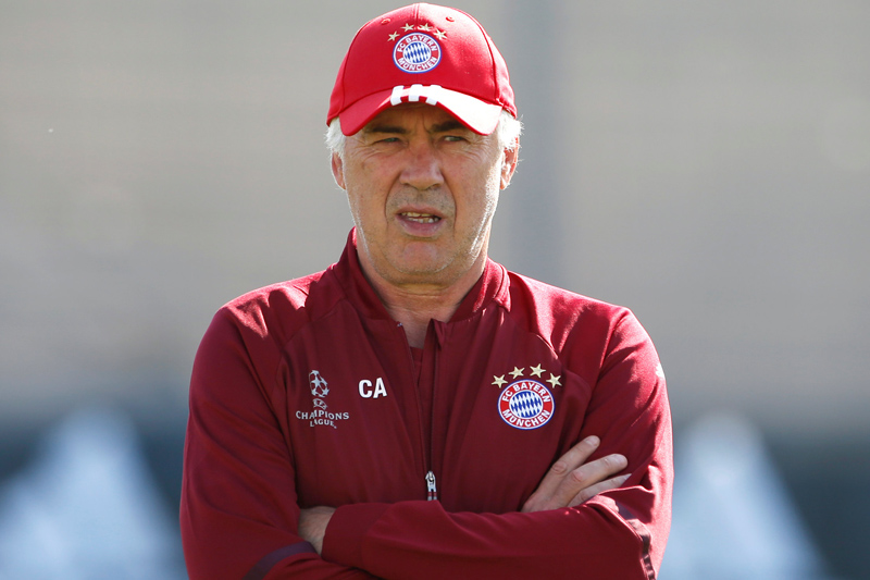 Bayern Munich's coach Carlo Ancelotti attends a training session before UEFA Champions League soccer match against FC Rostov. Photo: Reuters
