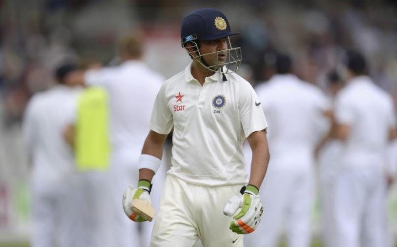 India's Gautam Gambhir leaves the field after being dismissed during the fourth cricket test match against England at the Old Trafford cricket ground in Manchester, England in this August 7, 2014 file photo. REUTERS/Philip Brown