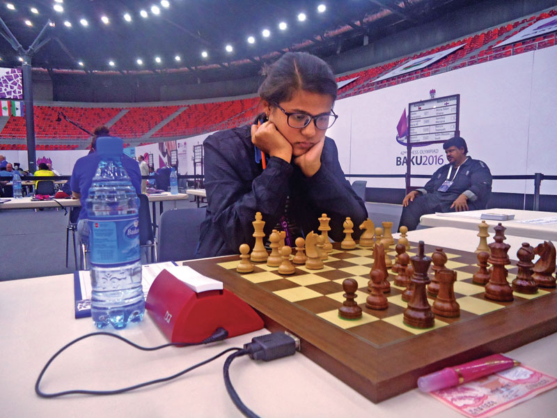 Nepalu0092s Sujana Lohani ponders her move during the 42nd Chess Olympiad in Baku, Azerbaijan on Monday.