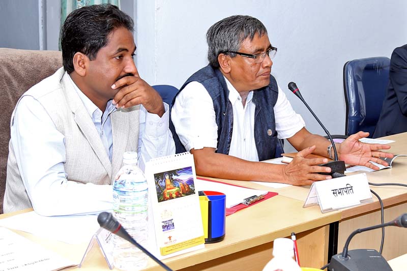 Minister for Information and Communications Surendra Kumar Karki (right) and International Relations and Labour Committee Chairman Prabhu Sah in a meeting of the Committee at Singha Durbar, in Kathmandu, on Monday, September 05, 2016. Photo: RSS