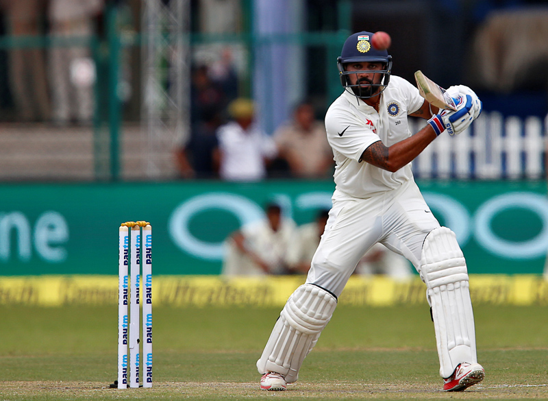 India's Murali Vijay plays a shot against New Zealand during First Test match at the Green Park Stadium in Kanpur, on Thursday, September 22, 2016. Photo: Reuters