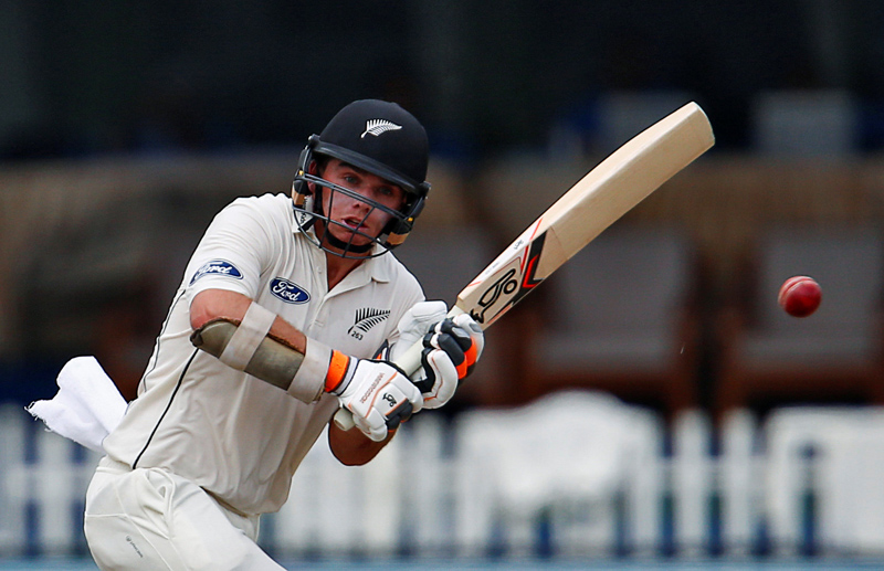 New Zealand's Tom Latham plays a shot against India during first test match at Kanpur's Green Park Stadium, on Friday, September 23, 2016. Photo: Reuters