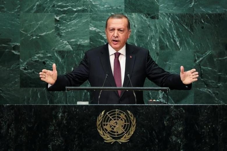 Turkish President Recep Tayyip Erdogan addresses the United Nations General Assembly in the Manhattan borough of New York, U.S. September 20, 2016.   REUTERS/Eduardo Munoz