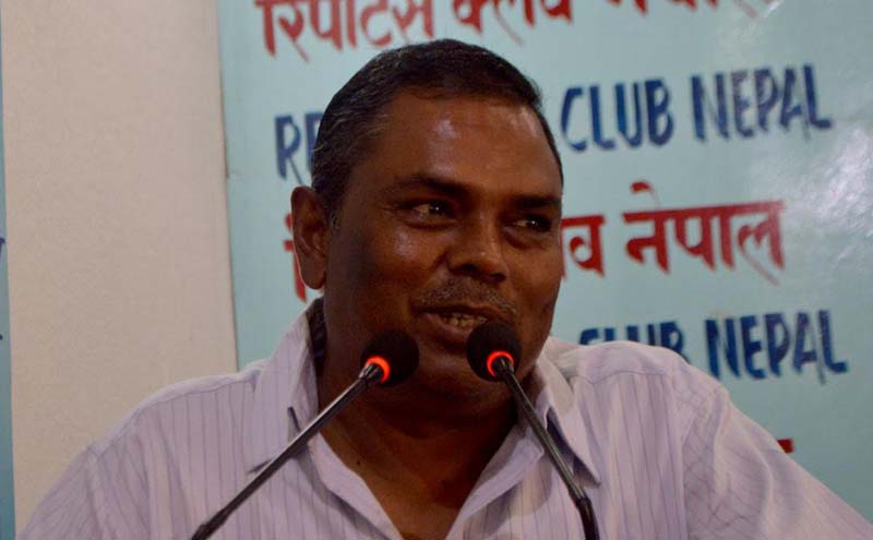 Federal Socialist Forum-Nepal Chairman Upendra Yadav speaks with journalists in Kathmandu, on Friday, September 9, 2016. Photo: Reporters' Club Nepal