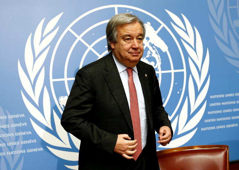 Antonio Guterres, United Nations High Commissioner for Refugees (UNHCR), arrives for a news conference at the United Nations in Geneva, Switzerland December 18, 2015. Photo: Reuters