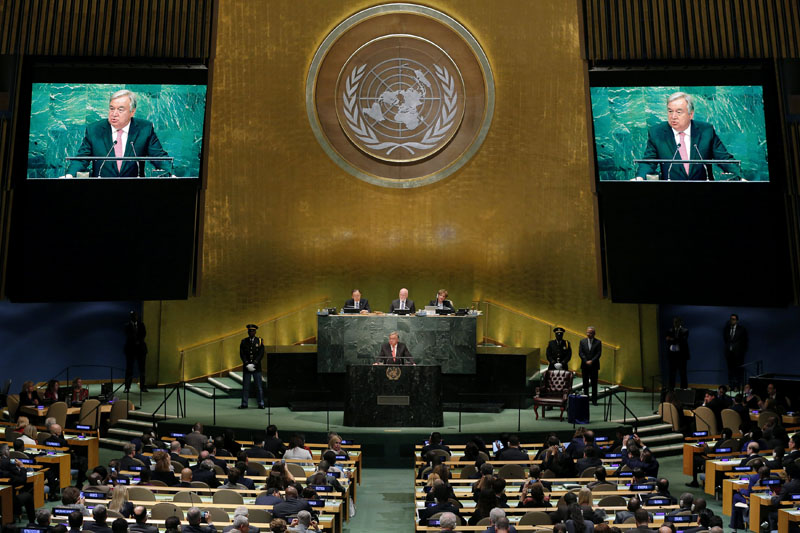 UN Secretary-General-designate, Antonio Guterres of Portugal, addresses the UN General Assembly at UN headquarters in New York, US on October 13, 2016. Photo: Reuters