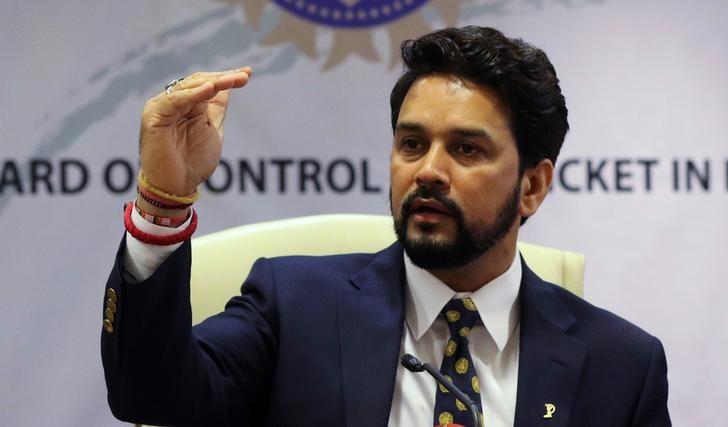 Anurag Thakur, president of Board of Control for Cricket in India (BCCI), gestures during a news conference in Mumbai, India, May 22, 2016. REUTERS/Shailesh Andrade/Files