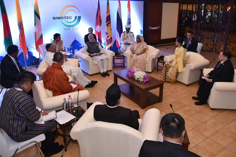 Leaders of member states Bay of Bengal Initiative for Multi-Sectoral Technical and Economic Cooperation (BIMSTEC) attend the BIMSTEC Leaders' Retreat in Goa of India, on Sunday, October 16, 2016. Photo: MEA India