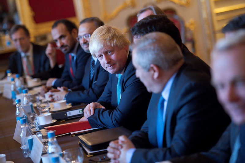 British Foreign Secretary Boris Johnson (centre) takes part in a meeting on the situation in Syria at Lancaster House in London on October 16, 2016. Photo: Reuters