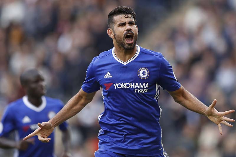 Chelsea's Diego Costa celebrates scoring their second goal against Hull City during their Premier League match at the Kingston Communications Stadium, on October 1, 2016. Photo:Action Images via Reuters