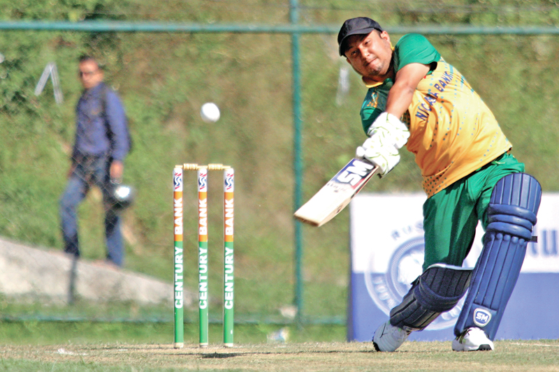 Dipesh Pradhan of NIC bats during the Corporate Super Sixes in Kathmandu, on Friday, October 21, 2016. Photo: THT