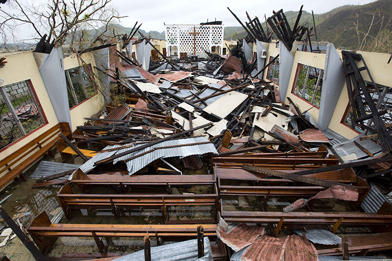 Saint Anne church lays totally destroyed by Hurricane Matthew in Camp Perrin, a district of Les Cayes, Haiti, on Thursday, October 6, 2016. Photo: AP