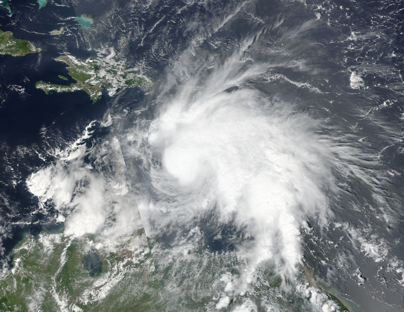 Tropical Storm Matthew, which has since gained hurricane strength, is seen in an image captured by NASA-NOAA's Suomi NPP satellite at 1pm ET (17:00 GMT), on September 29, 2016.  Photo: NASA Reuters