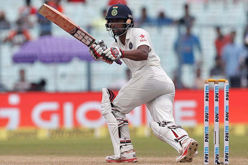 India's Wriddhiman Saha plays a shot against New Zealand during their second test cricket match at the Eden Gardens, Kolkata, India on October 1, 2016. Photo: Reuters