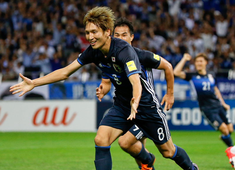Japan's Genki Haraguchi reacts after scoring a goal against Iraq. Photo: Reuters