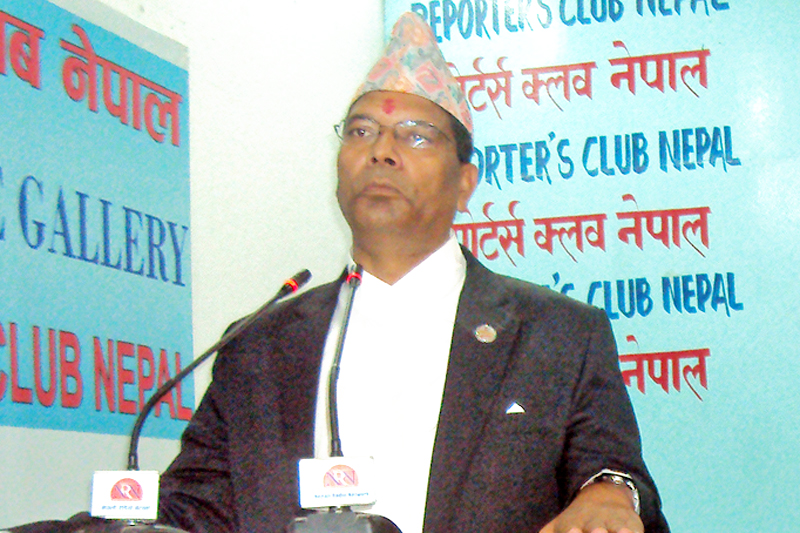 FILE: Minister for Culture, Tourism and Civil Aviation Jeeban Bahadur Shahi speaking at a programme in Kathmandu, on Friday, October 14, 2016. Photo: RSS