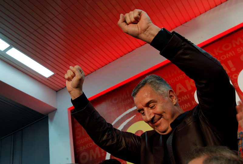 Montenegrin Prime Minister and leader of ruling Democratic Party of Socialist Milo Djukanovic celebrates during parliamentary elections in Podgorica, Montenegro, on October 17, 2016. Photo: Reuters