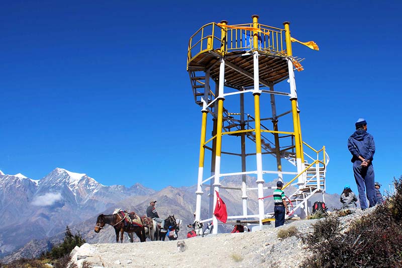 The photo shows a view tower constructed on a hill of Thini Village near Jomsom of Mustang district, on Sunday, October 23, 2016. Photo: RSS