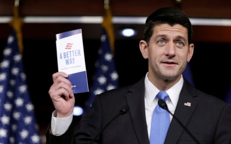 US Speaker of the House Paul Ryan holds a copy of his party's 'A Better Way' reform agenda at a news conference on Capitol Hill in Washington, DC, US, on September 29, 2016. Photo: Reuters