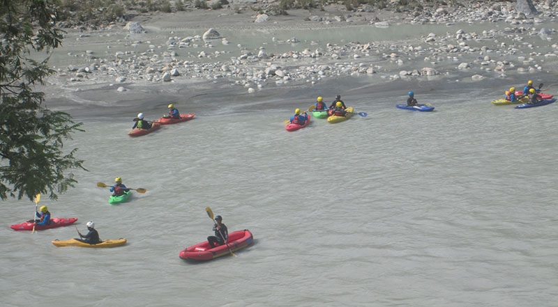 People rafting in the Seti River, in Tanahun, on Saturday, October 15, 2016. The river has been drawing tourists as it is relatively safer for rafting. Photo: THT