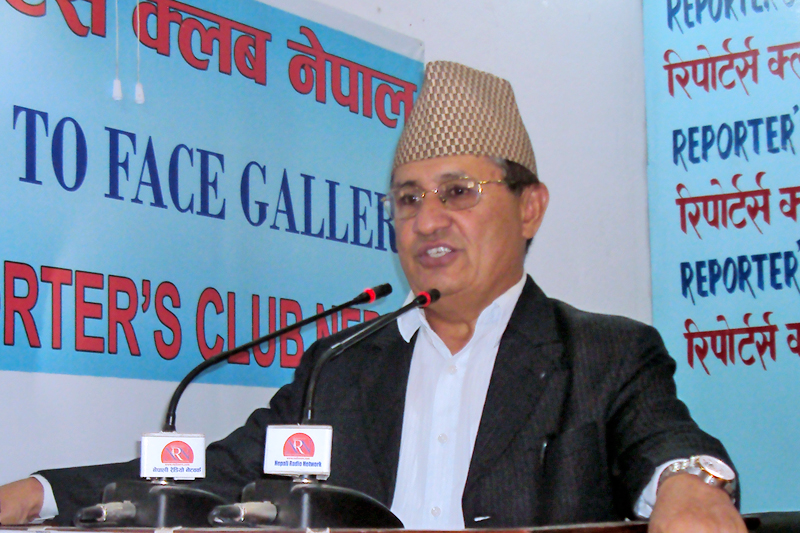 CPN-UML secretary Bhim Acharya speaking at a programme in Kathmandu, on Thursday, November 10, 2016. Photo: RSS