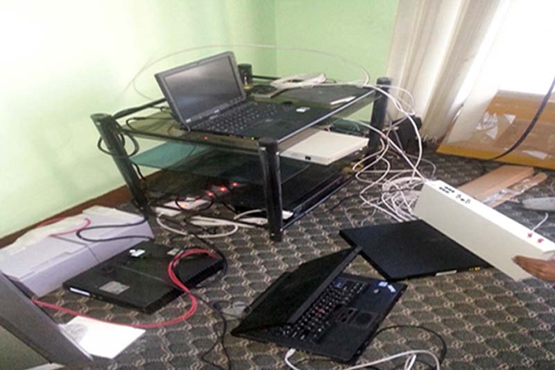 Devices used to operate an illegal call-bypass system have been seized from a suspect in Kathmandu, in November 2016. Photo Courtesy: CIB