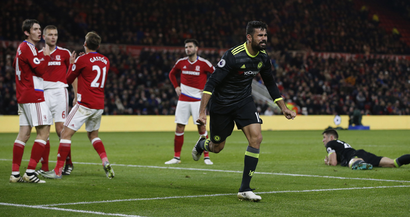 Chelsea's Diego Costa celebrates scoring their first goal. Photo: Reuters