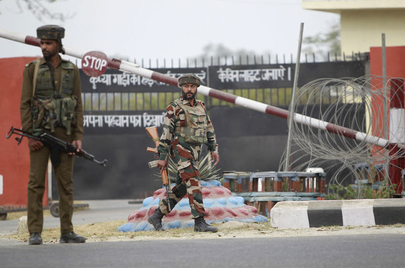  FILE: Indian soldiers take are seen outside an army camp at Nagrota, in the outskirts of Jammu, India, Tuesday, Nov. 29, 2016. Photo: AP