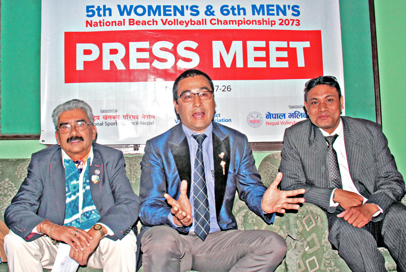 (From left) NVA President Manoranjan Raman Sharma, General Secretary Jitendra Bahadur Chand and Member Jitendra Shrestha at a press meet in Kathmandu, on Friday, November 11, 2016. Photo: THT