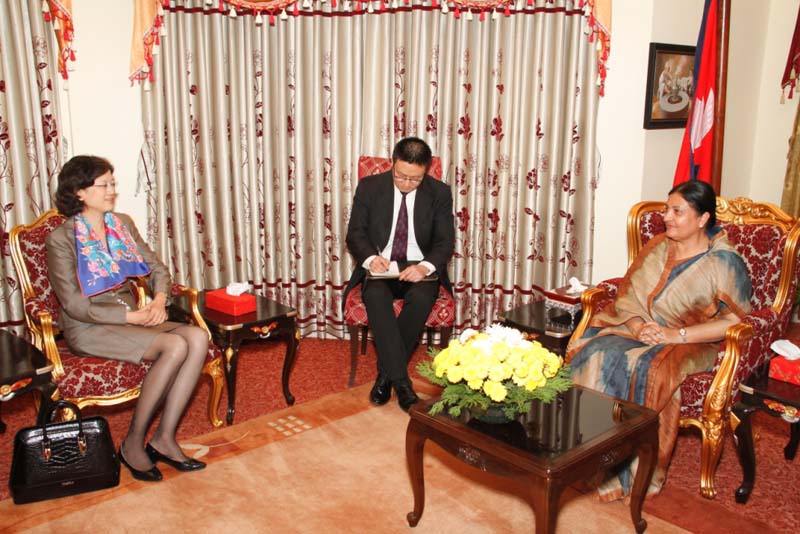 Chinese Ambassador to Nepal Yu Hong pays a courtesy call on President Bidya Devi Bhandari at the President's Office, Sheetal Niwas, on Friday, November 25, 2016. Photo: President's Office  