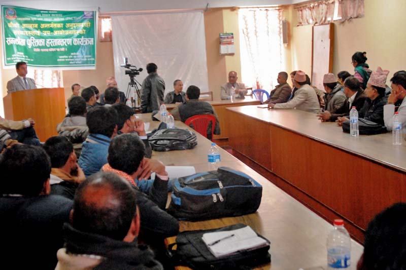 PACT Director Govinda Prasad Sharma addresses a programme to distribute grant agreements in Pokhara, on Monday, November 28, 2016. Photo Courtesy: PACT
