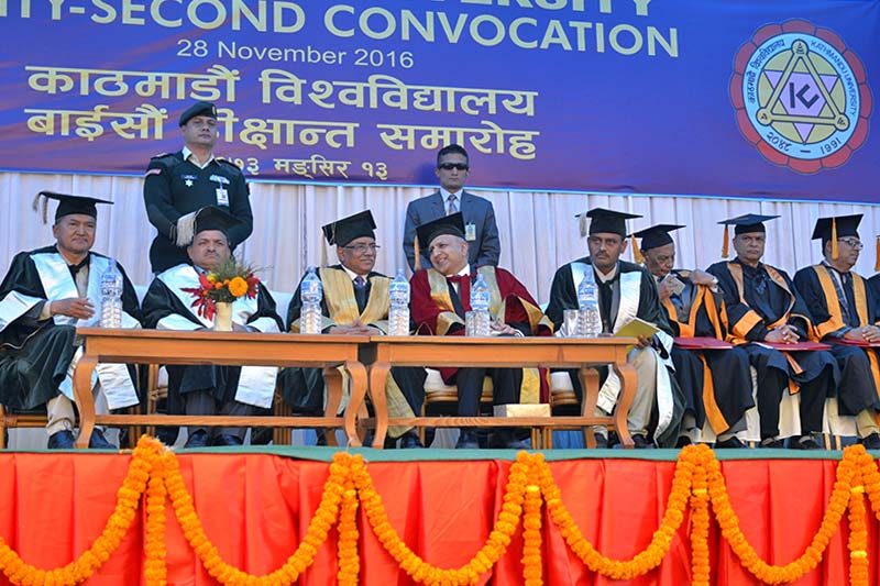 Prime Minister Pushpa Kamal Dahal attends the 22nd convocation ceremony of the Kathmandu University in Dhulikhel, on Monday, November 28, 2016. Photo Courtesy: PM's Secretariat