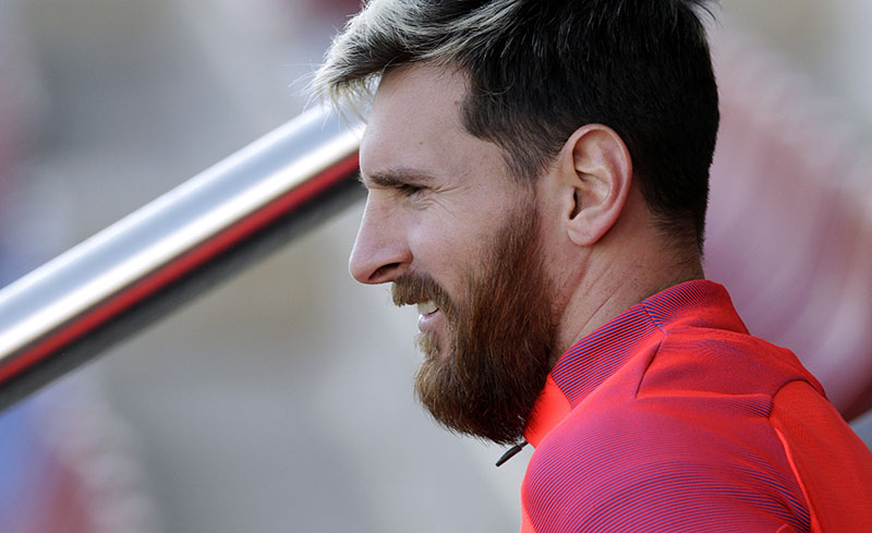 FC Barcelona's Lionel Messi looks on during a training session at the Sports Center FC Barcelona Joan Gamper in Sant Joan Despi, Spain on Friday, November 18, 2016. Photo: AP
