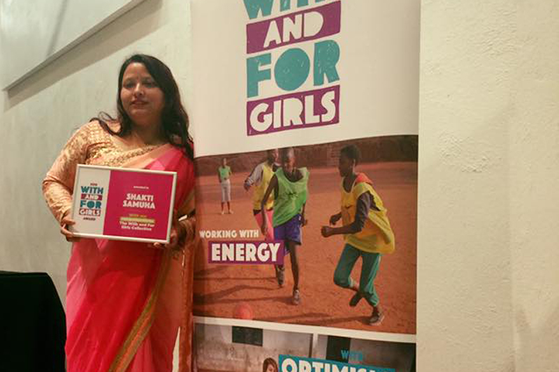 Shakti Samuha Founding Member and Executive Director Sunita Danuwar poses for a photograph after winning the 'With and For Girls Award' in London, on Thursday, November 3, 2016. Photo: Sunita Danuwar/Facebook