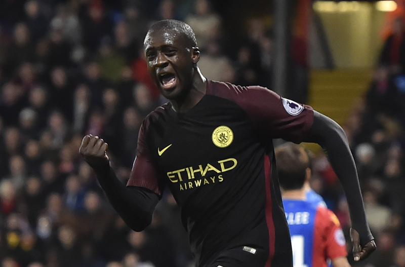 Manchester City's Yaya Toure celebrates scoring their second goal. Photo: Reuters