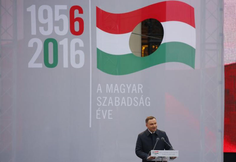 Polish President Andrzej Duda speaks during a ceremony marking the 60th anniversary of 1956 anti-Communist uprising in Budapest, Hungary, on October 23, 2016. Photo: Reuters