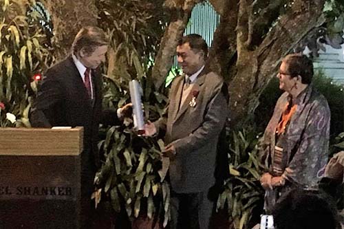 President of the Nepal Mountaineering Association Ang Tshering Sherpa receives 'Officer of the Order of the Crown' from Ambassador of Belgium to Nepal Jan Luykx amid a function in the Capital, on Monday, December 19, 2016. Photo: THT