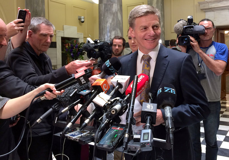 New Zealand Finance Minister and Deputy Prime Minister Bill English speaks to members of the media in Wellington, New Zealand, on December 5, 2016. Photo: Reuters