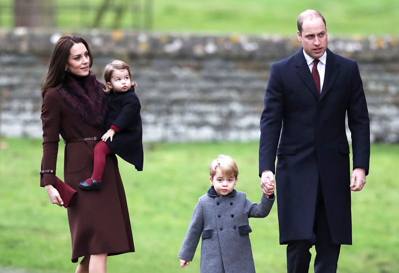 Britain's Prince William and Kate, the Duchess of Cambridge with their children Prince George and Princess Charlotte arrive to attend the morning Christmas Day service at St Mark's Church in Englefield, England, on Sunday, December 25, 2016. A heavy cold is keeping Queen Elizabeth II from attending the traditional Christmas morning church service near her Sandringham estate in rural Norfolk, England. Photo: AP