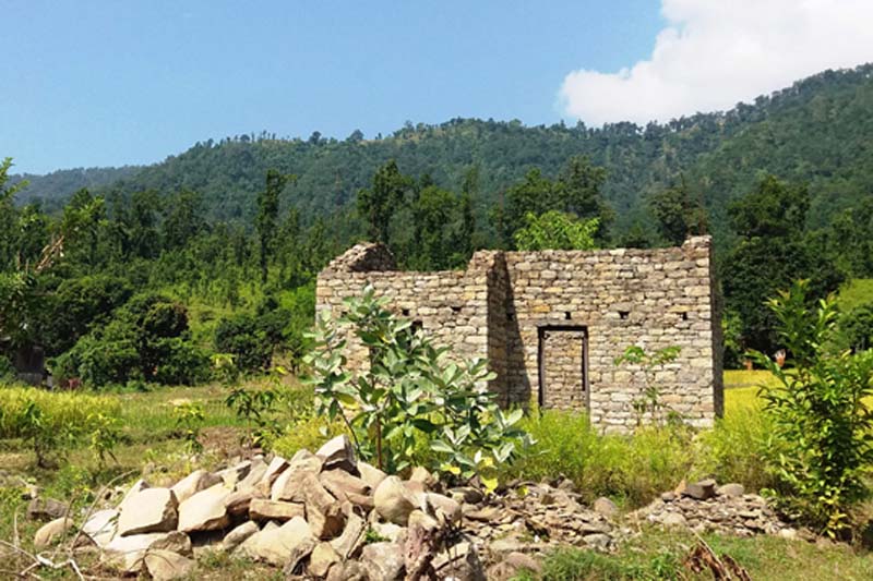 A house constructed for Raute people in Rajyauda of Dadeldhura district are still unroofed as a community forest did not let them use the forest products for the construction, as captured on Thursday, December 8, 2016. Photo: RSS