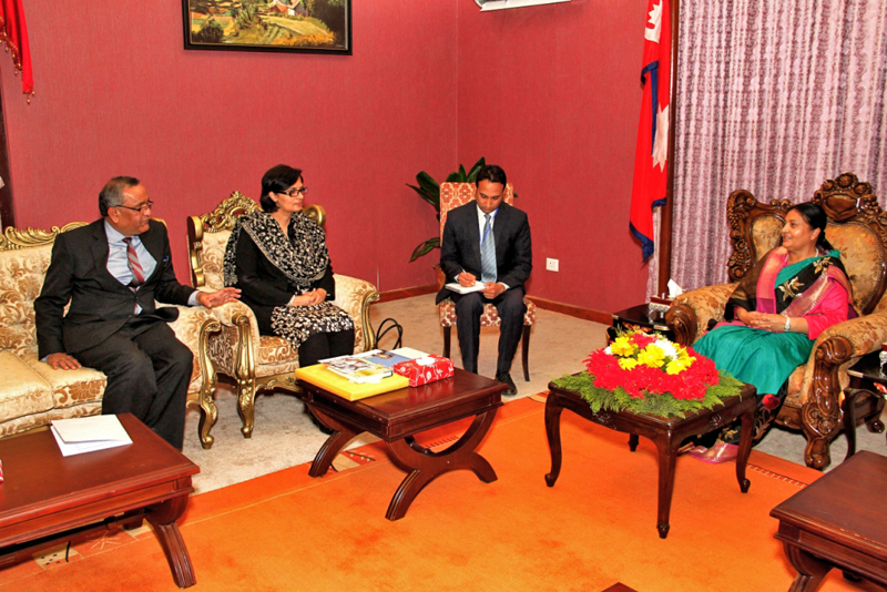 Dr Sani Nishtar, Pakistan's candidate for World Health Organisation's Director General candidate, calls on Nepal's President Bidya Devi Bhandari, at the Sheetal Niwas in Kathmandu, on Thursday, December 22, 2016. Photo Courtesy: President's Office